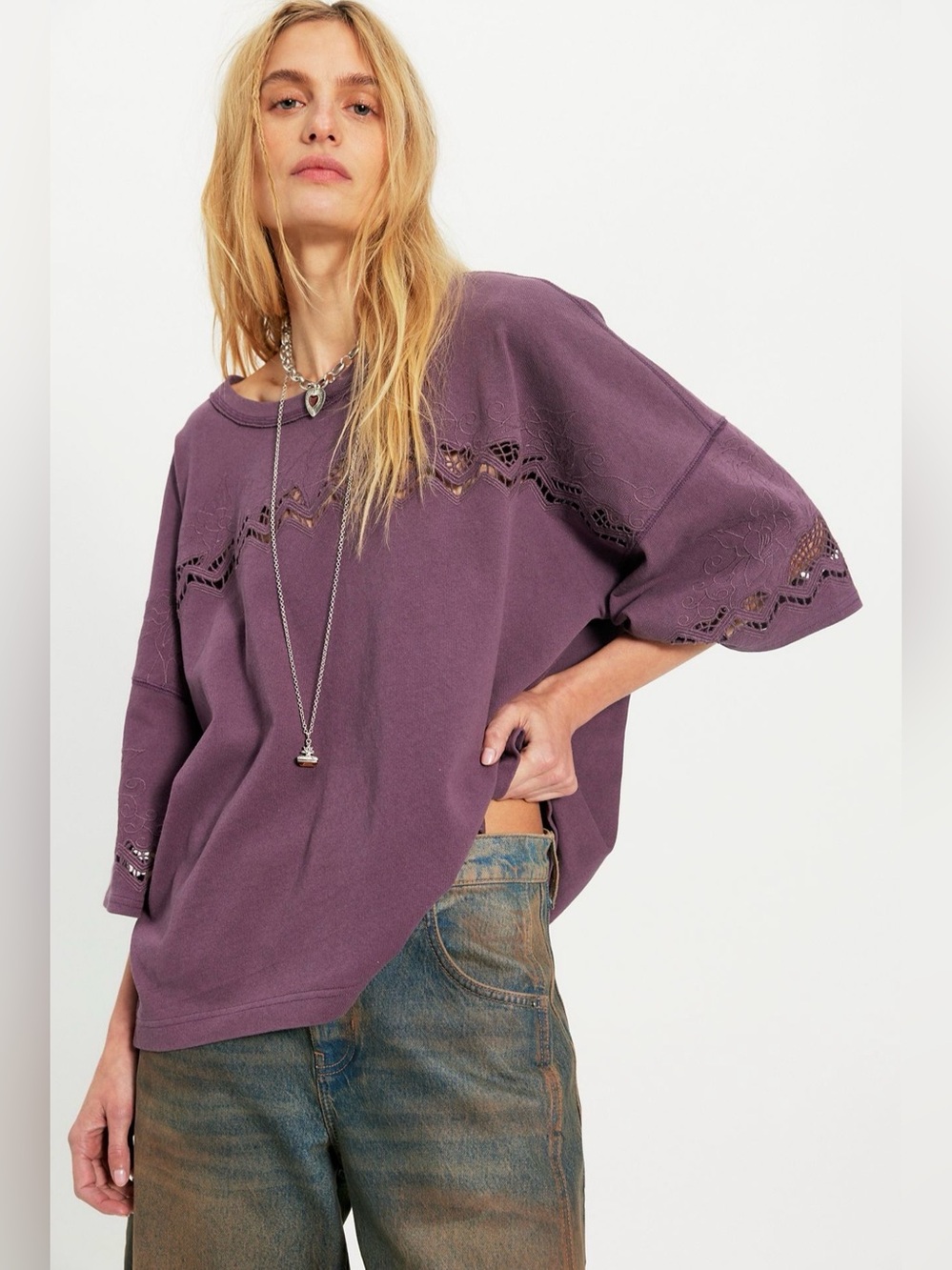 We The Free Andy Oversized Tee in Plum Slate